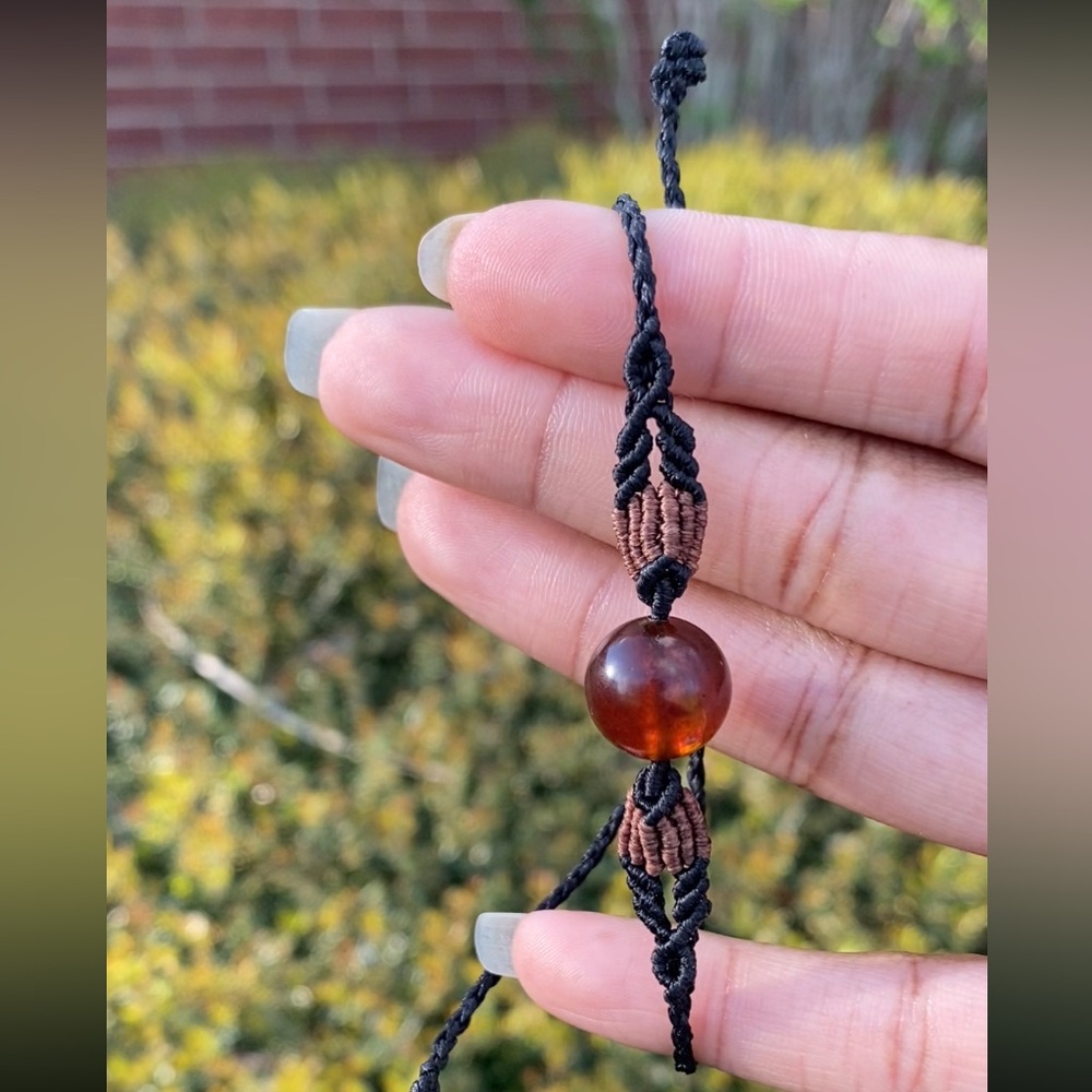 Natural Amber Macrame Bracelet - Picture 3 of 3